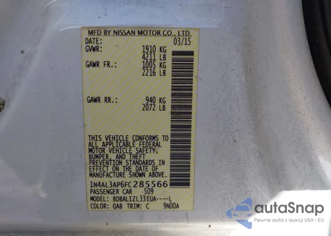 2015 Nissan Altima 2.5 Sv from USA, damaged, VIN 1N4AL3AP6FC285566